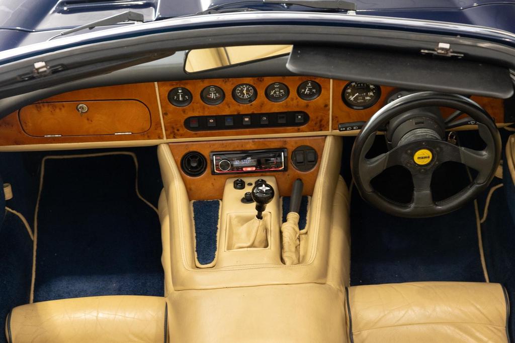 Luxurious full leather interior of the Marcos Mantara 3.9 400 Spyder, restored with heritage design.